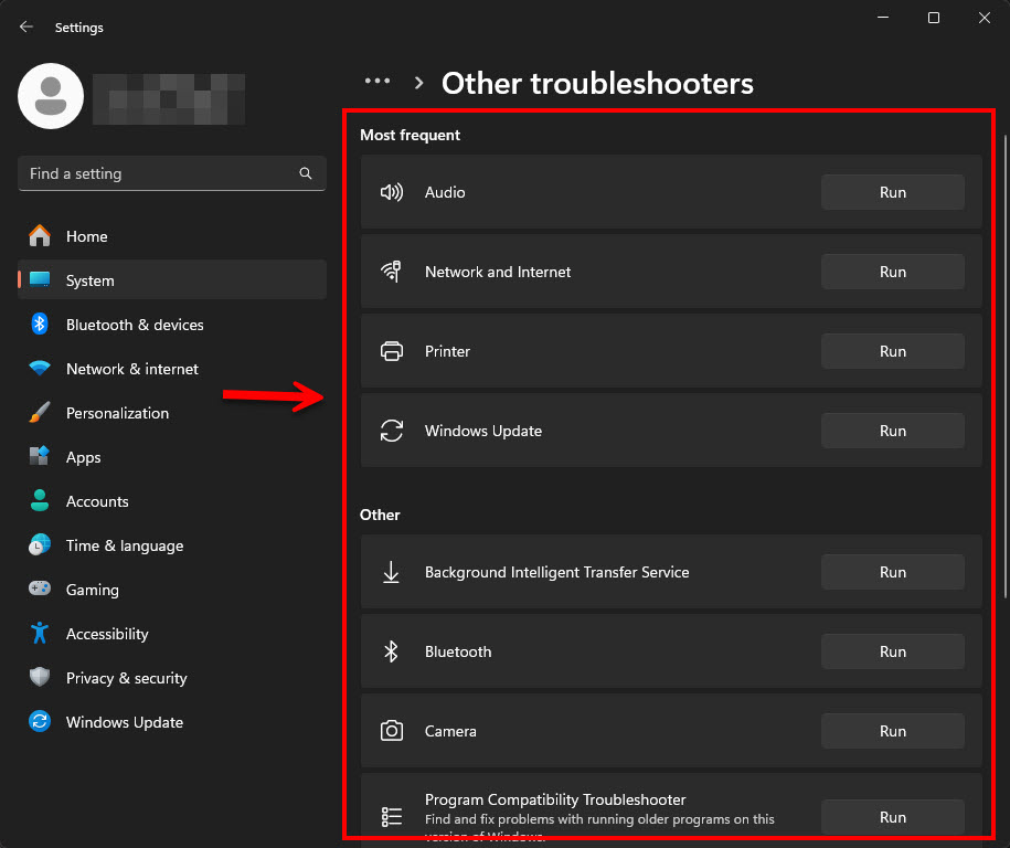 ภาพหน้าต่างการตั้งค่า (Settings) ของระบบ Windows 11 ในหมวด Other troubleshooters สำหรับเตรียมเรียกใช้เครื่องมือแก้ไขปัญหาระบบค้นหาทำงานผิดปกติ