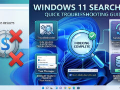 วิธีรีเซ็ต Windows Search Index เมื่อช่องค้นหา Windows 11 ค้างหรือทำงานช้า ภาพหน้าปกบทความรวมวิธีแก้ไขปัญหาช่องค้นหาใน Windows 11 (Search) ไม่ทำงาน พร้อมสรุปขั้นตอนการตั้งค่าและรีเซ็ตระบบเบื้องต้น
