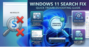 วิธีรีเซ็ต Windows Search Index เมื่อช่องค้นหา Windows 11 ค้างหรือทำงานช้า ภาพหน้าปกบทความรวมวิธีแก้ไขปัญหาช่องค้นหาใน Windows 11 (Search) ไม่ทำงาน พร้อมสรุปขั้นตอนการตั้งค่าและรีเซ็ตระบบเบื้องต้น